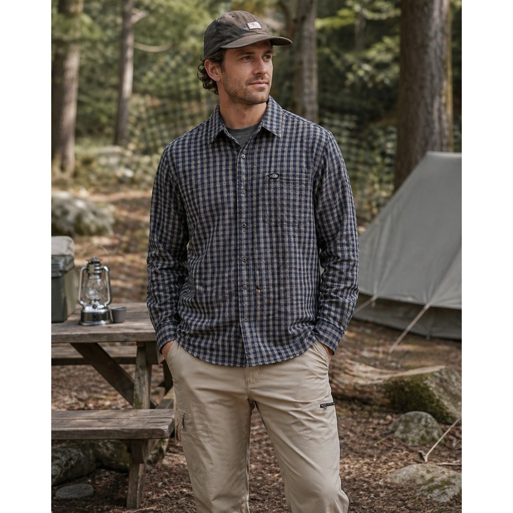 The North Face Performance Outdoor Button Front Shirt Men Large Blue Green Plaid